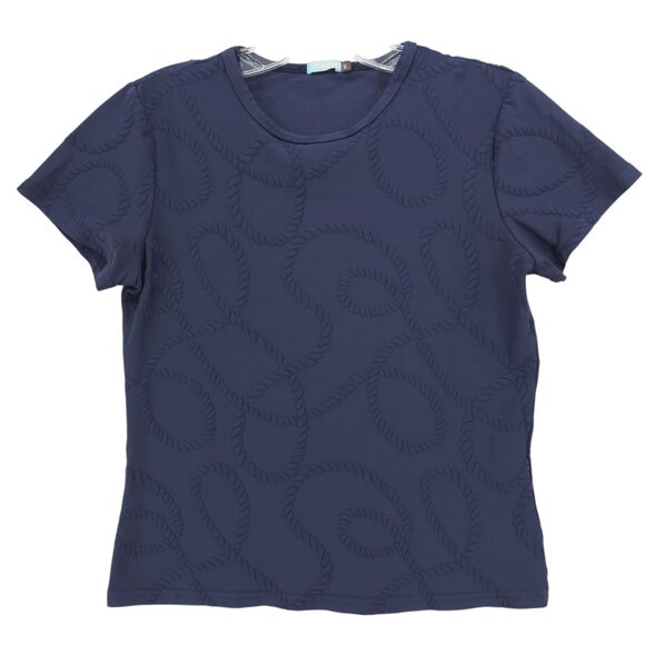 J. MCLAUGHLIN Navy Blue Textured Rope Pattern Short Sleeve Tee Stretch SMALL - Picture 1 of 6